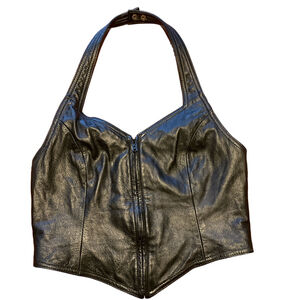 Wilsons Leather Maxima Zip Up Halter Corset Top Black Womens medium